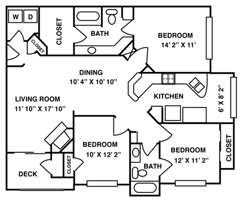 3 Bed | 2 Bath - 1344 sq. ft.